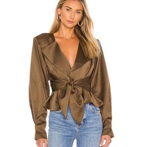 LPA Faustina Satin Wrap Jacket with padded shoulders